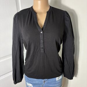 Calligraphie Top Womens Size Small Black Puff Long Sleeves Minimalist Stretch